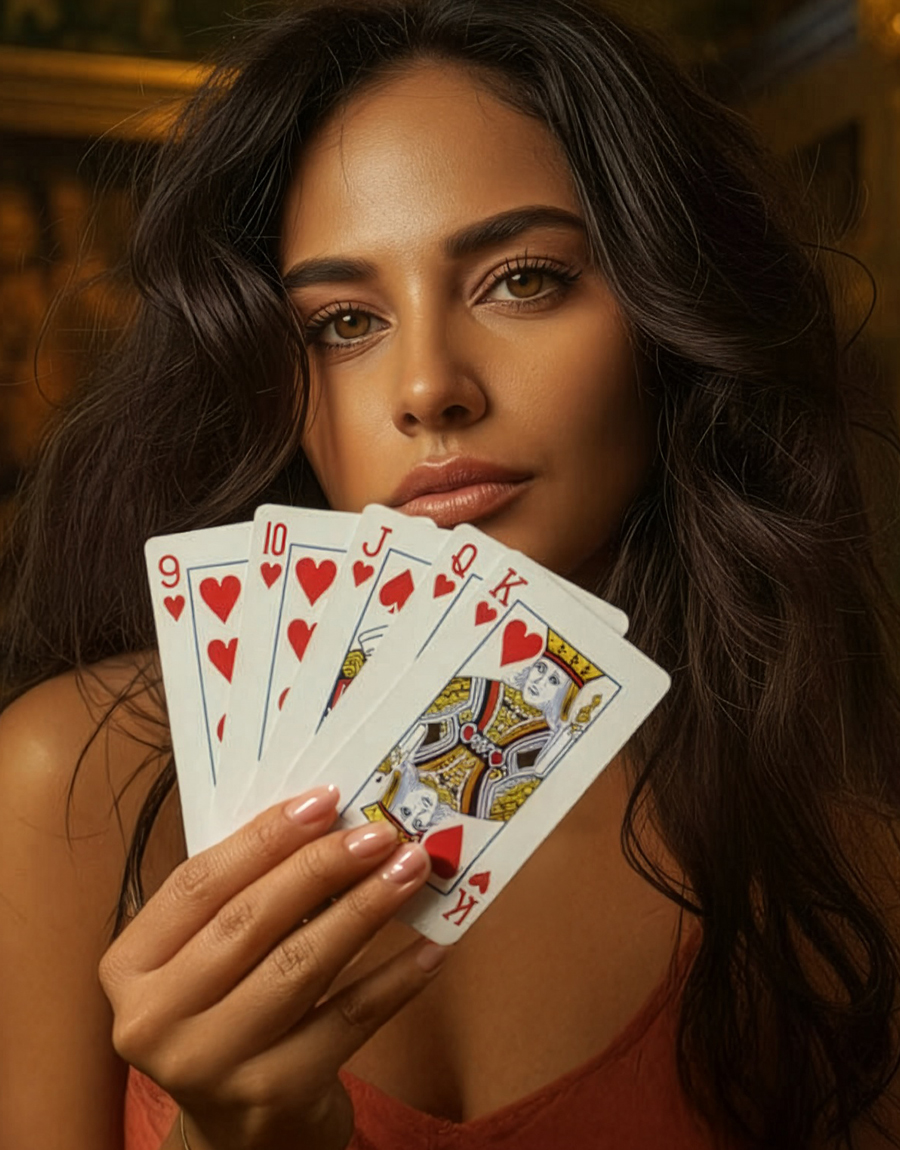 Model hold playing cards